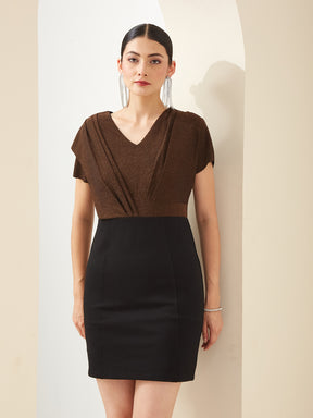 Latin Quarters Women Black V- Neck Short Sleeves Bodycon Solid Party Dress