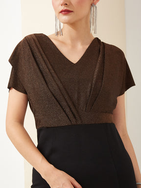 Latin Quarters Women Black V- Neck Short Sleeves Bodycon Solid Party Dress