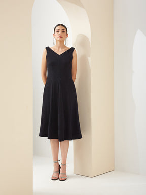 Latin Quarters Women Blue V-Neck Sleeveless A-Line Solid Party Dress