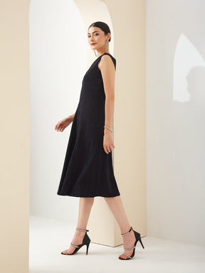 Latin Quarters Women Blue V-Neck Sleeveless A-Line Solid Party Dress