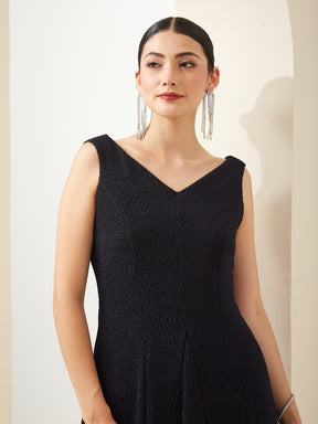 Latin Quarters Women Blue V-Neck Sleeveless A-Line Solid Party Dress