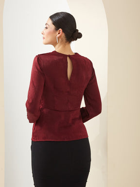 Latin Quarters Women Maroon Cowl Neck 3/4th Sleeves Solid Party Top