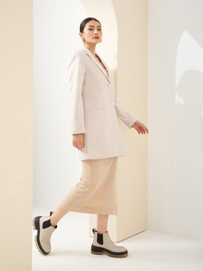 Latin Quarters Women Beige Collared Full Sleeves Checkered Casual Coat