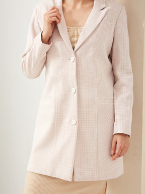 Latin Quarters Women Beige Collared Full Sleeves Checkered Casual Coat