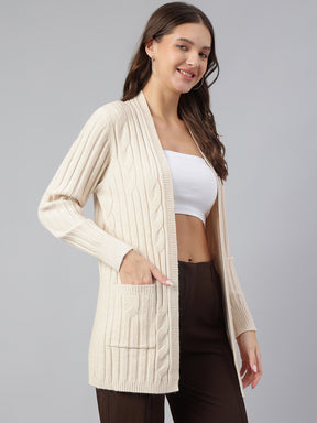 Latin Quarters Women Beige Round Neck Full Sleeve Solid Shrug