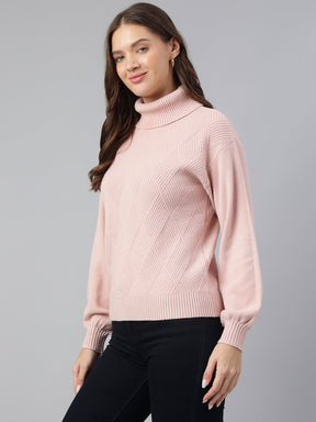 Latin Quarters Women Pink High Neck Full Sleeve Solid Sweater
