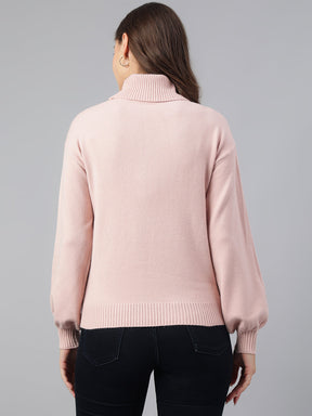 Latin Quarters Women Pink High Neck Full Sleeve Solid Sweater