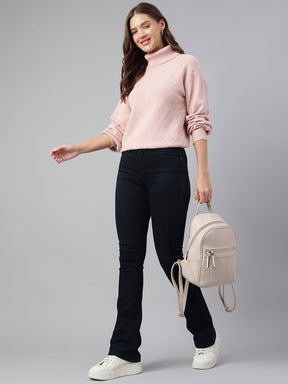 Latin Quarters Women Pink High Neck Full Sleeve Solid Sweater