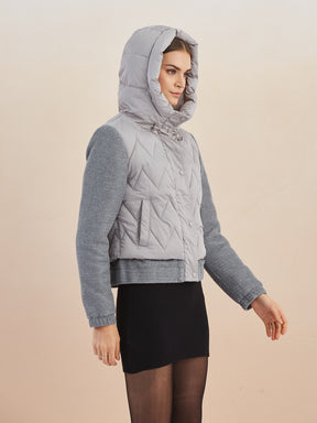Latin Quarters Women Grey Quilted Hooded Full Sleeve Casual Puffer Jacket