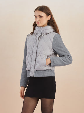 Latin Quarters Women Grey Quilted Hooded Full Sleeve Casual Puffer Jacket
