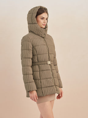 Latin Quarters Women Beige Quilted Hooded Full Sleeve Casual Puffer Jacket