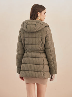 Latin Quarters Women Beige Quilted Hooded Full Sleeve Casual Puffer Jacket