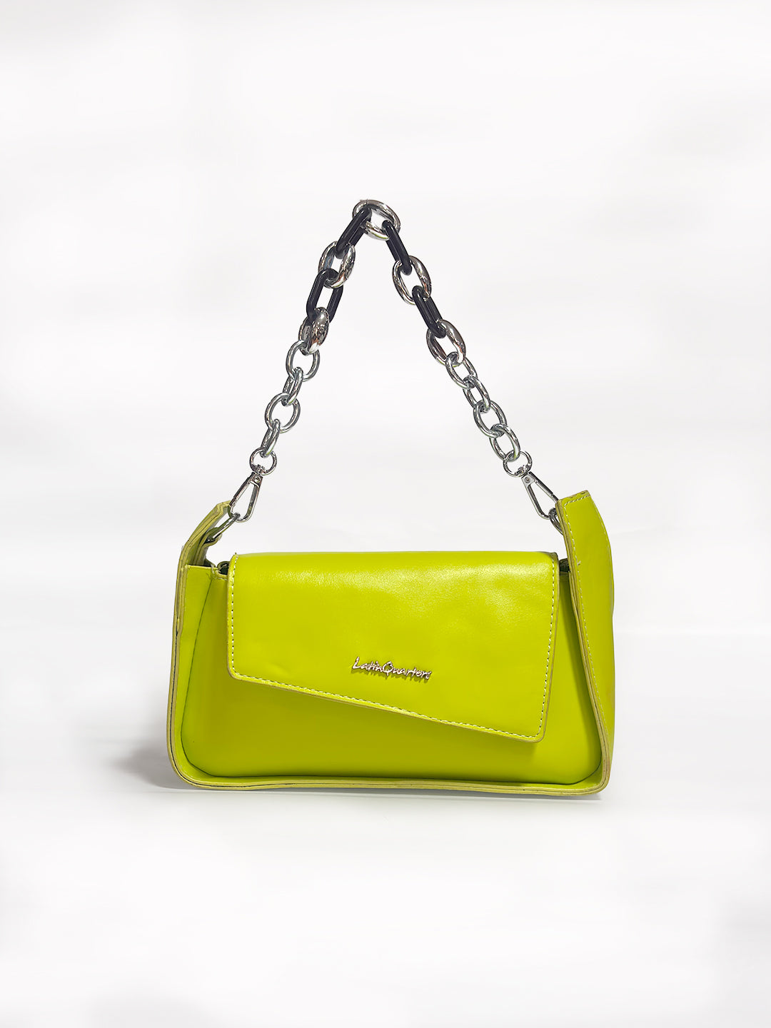 Latin Quarters Women's Neon Green Baguette Bag with Chunky Chain Detail