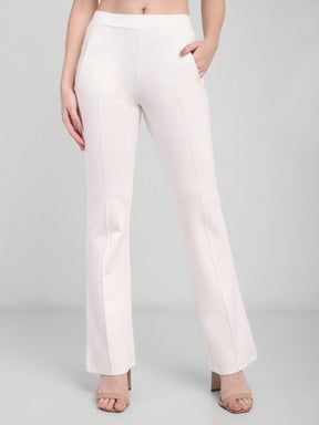 Latin Quarters Women White Solid High Rise Casual Flared Trouser