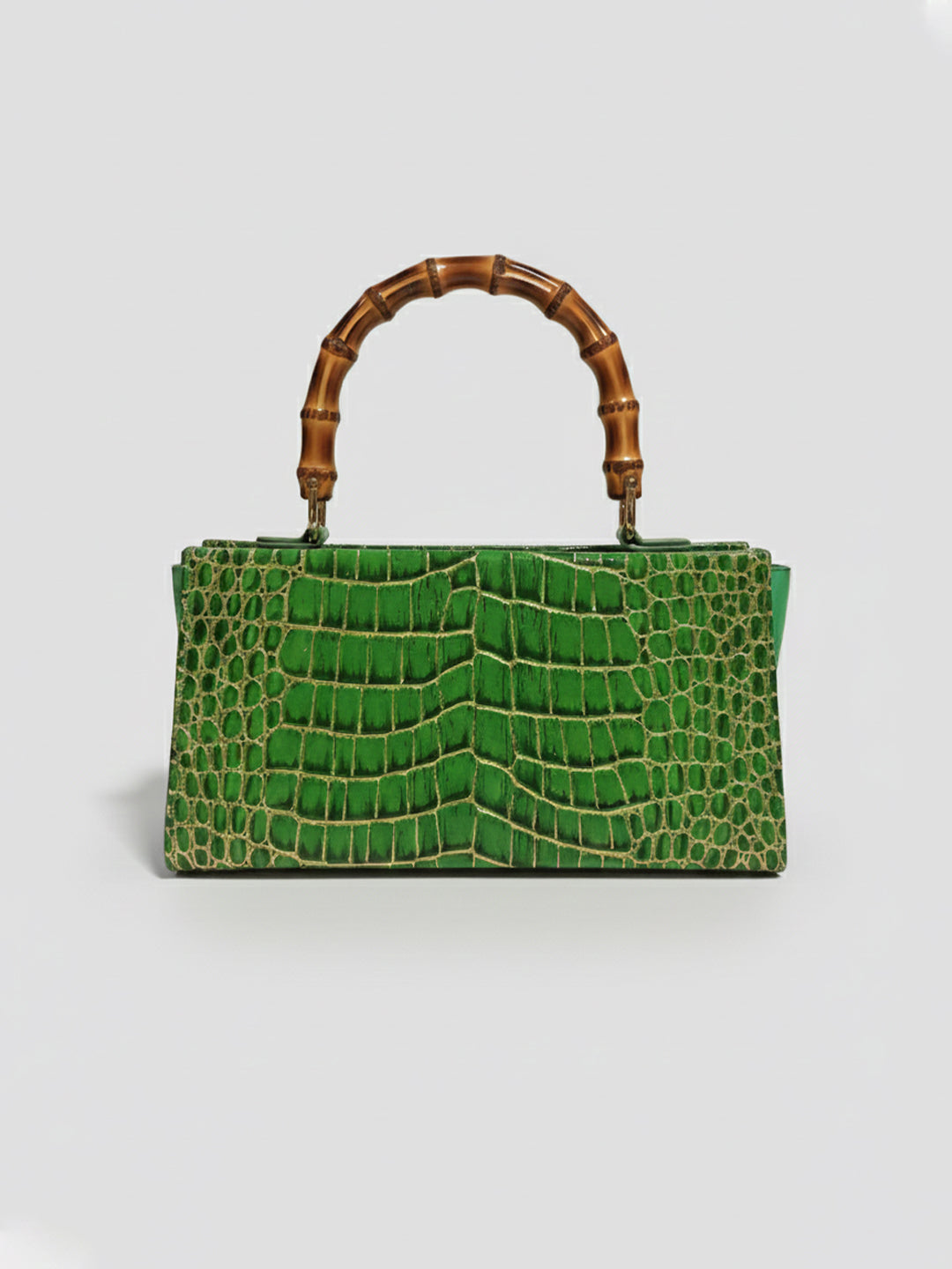 Latin Quarters Women's Emerald Green Croc-Embossed Satchel with Bamboo Handle