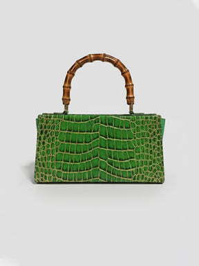 Latin Quarters Women's Emerald Green Croc-Embossed Satchel with Bamboo Handle
