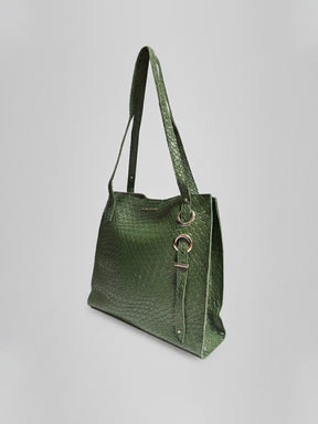 Latin Quarters Women's Green Snake-Textured Tote Bag