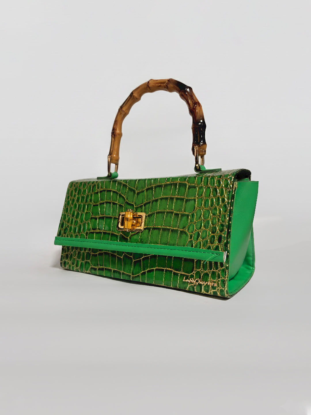 Latin Quarters Women's Emerald Green Croc-Embossed Satchel with Bamboo Handle