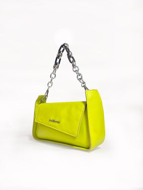 Latin Quarters Women's Neon Green Baguette Bag with Chunky Chain Detail