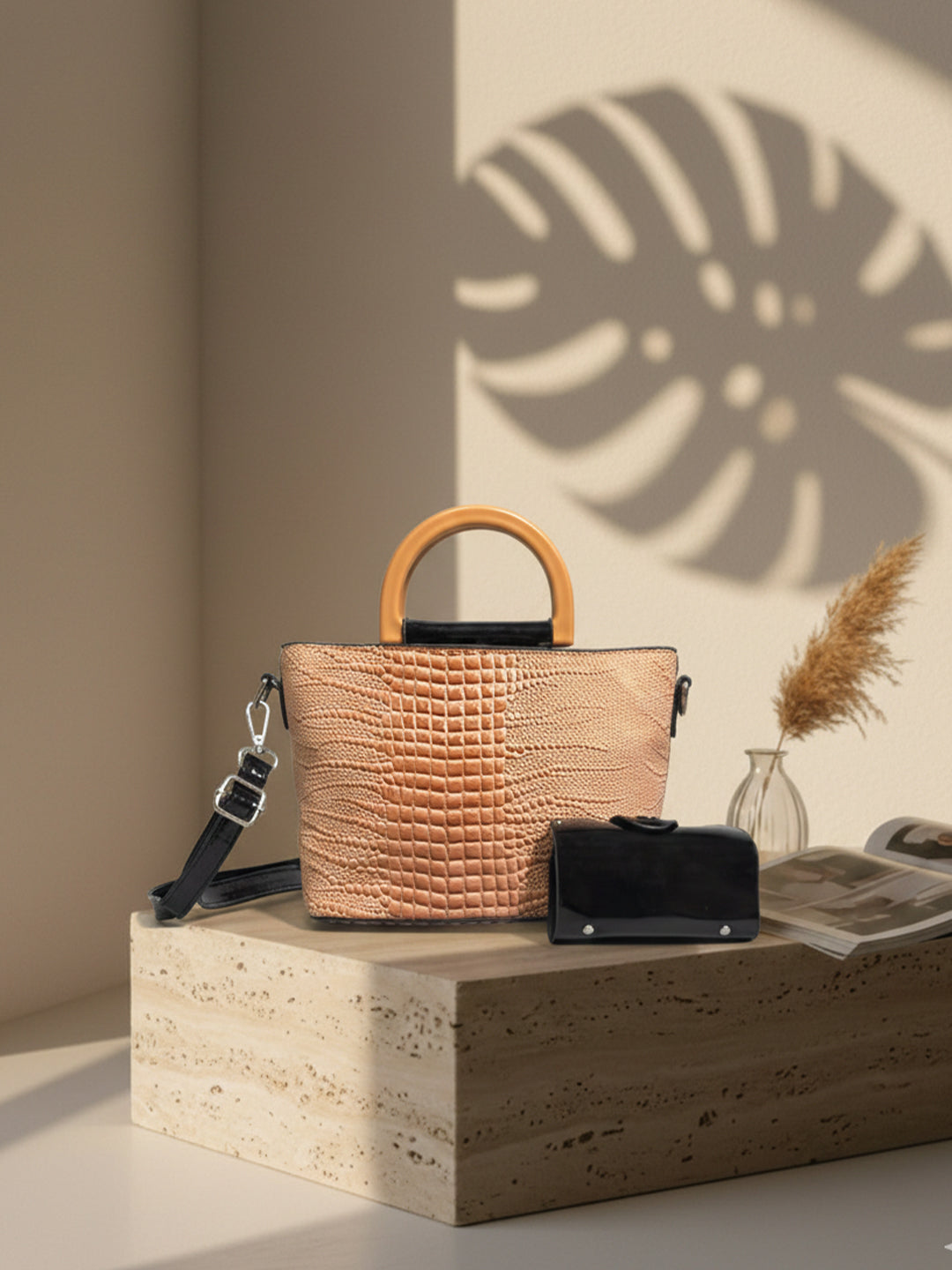 Latin Quarters Women Peach Textured Casual Two handled Satchel