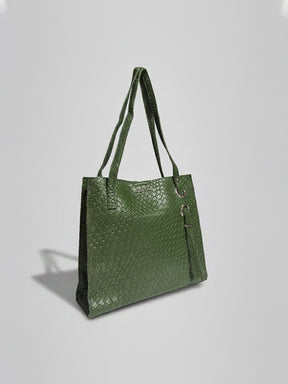 Latin Quarters Women's Green Snake-Textured Tote Bag