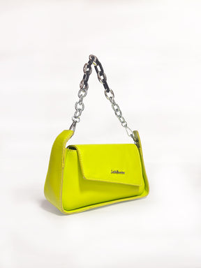 Latin Quarters Women's Neon Green Baguette Bag with Chunky Chain Detail