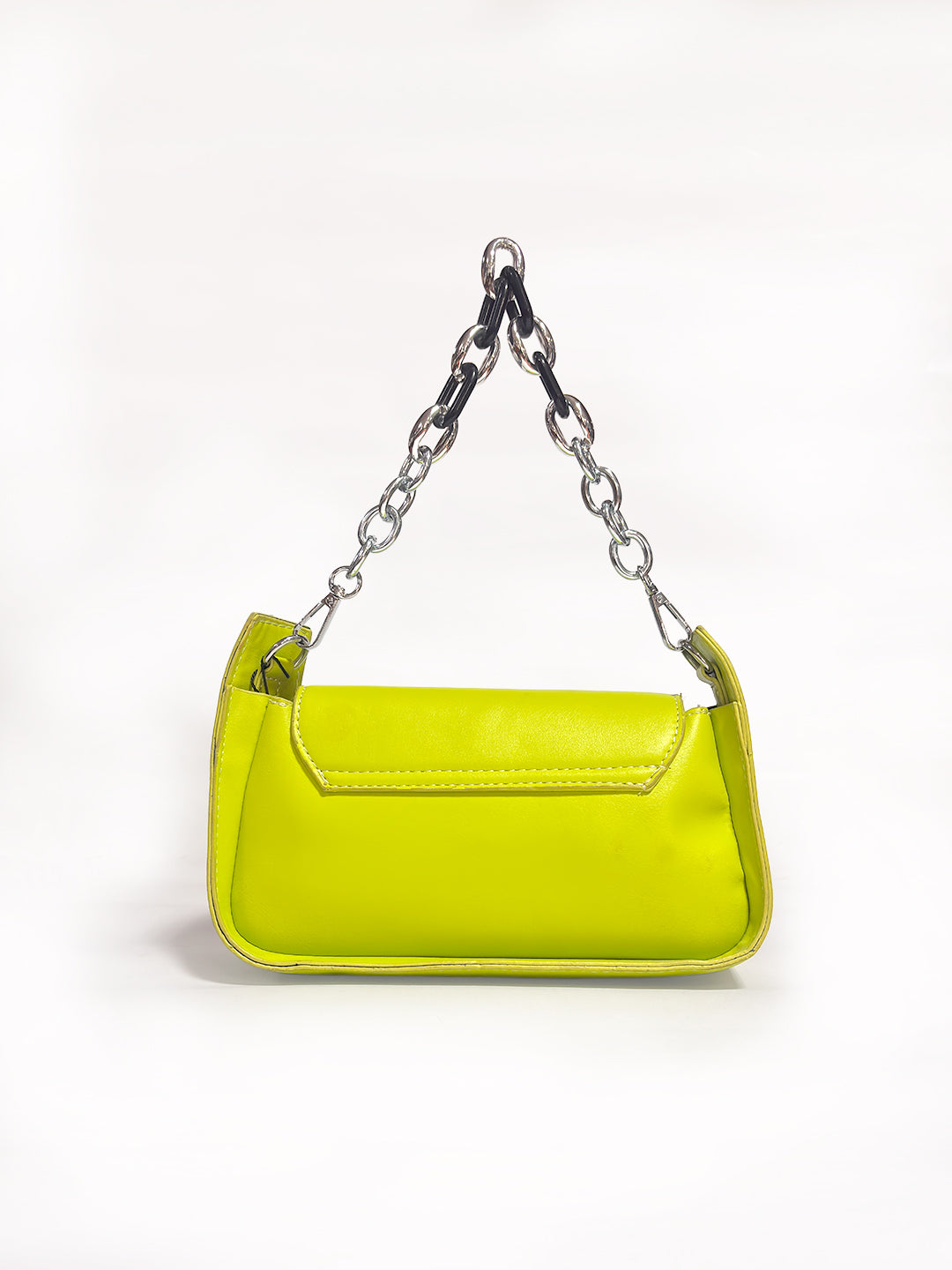 Latin Quarters Women's Neon Green Baguette Bag with Chunky Chain Detail