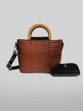 Latin Quarters Women Brown Textured Two Handles Handheld Bag