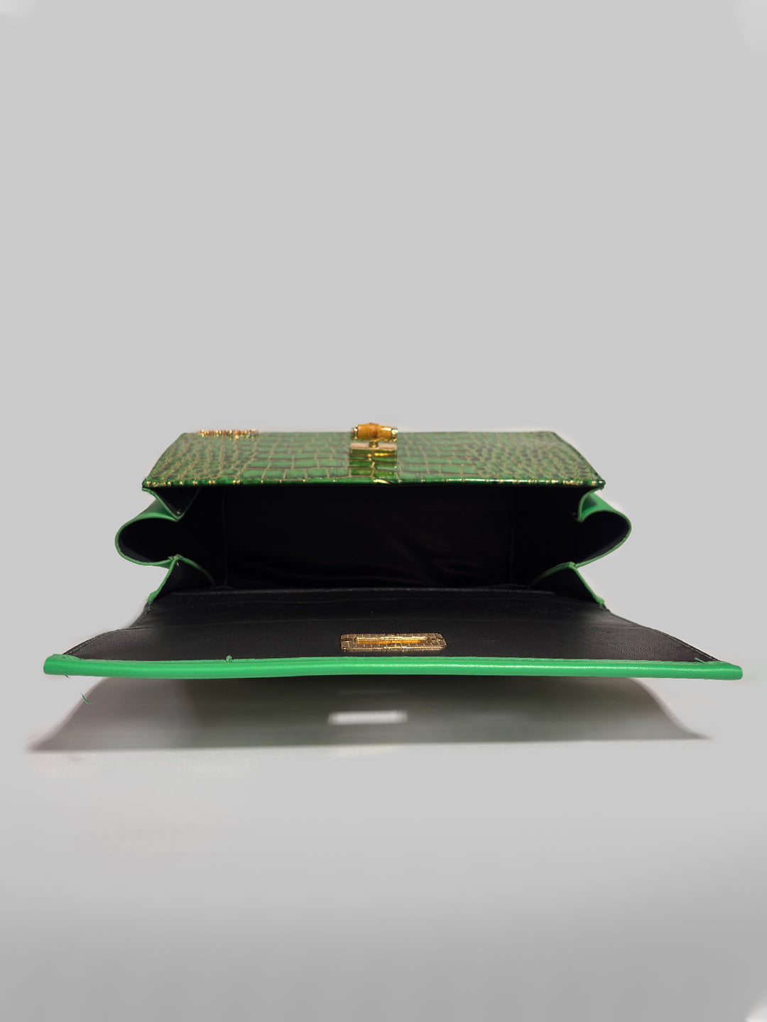 Latin Quarters Women's Emerald Green Croc-Embossed Satchel with Bamboo Handle