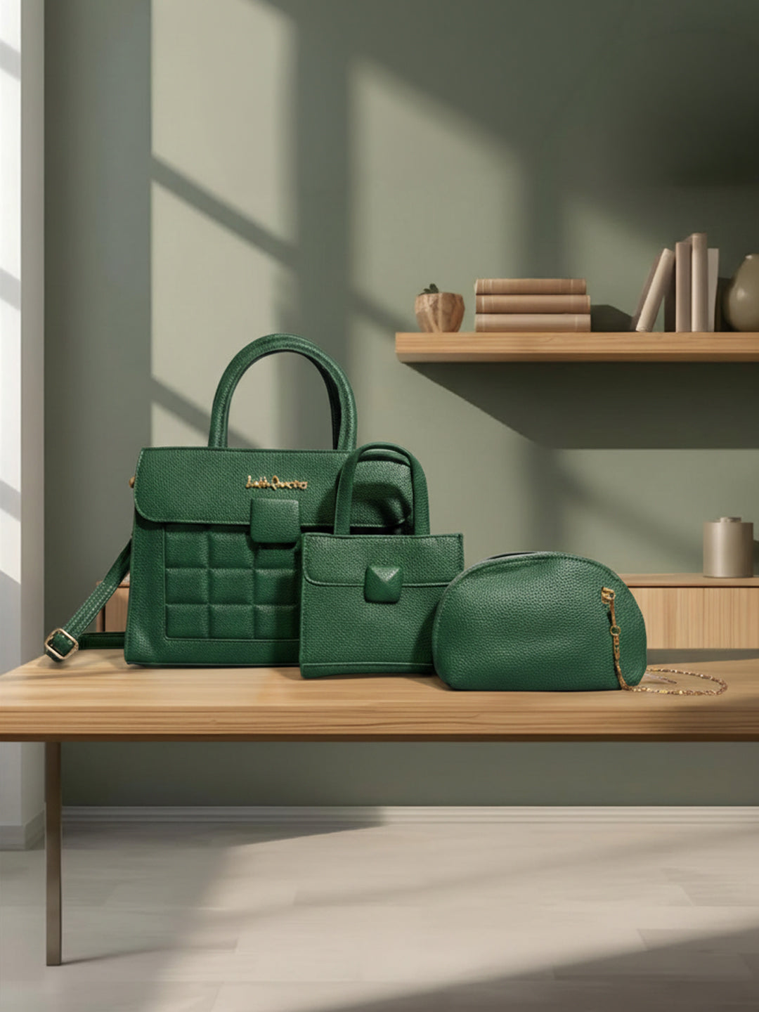 Latin Quarters Women Solid Green Casual Two handled Satchel