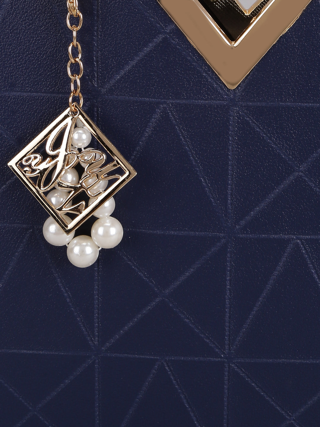 Blue Geometric Embossed Square Bag With Bag Charm