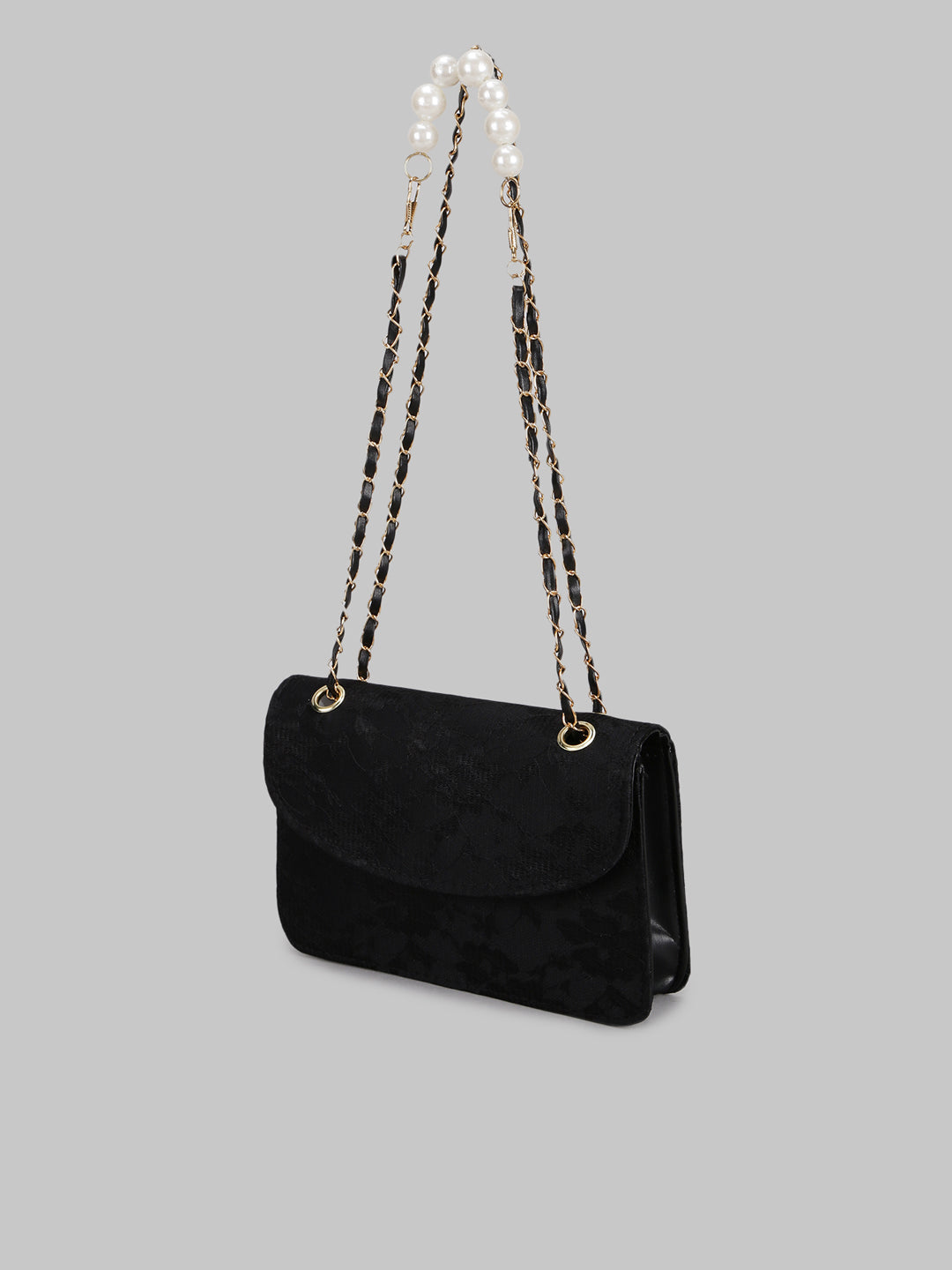 Black Luxury Designer Female Pearl Chain Hand Bag
