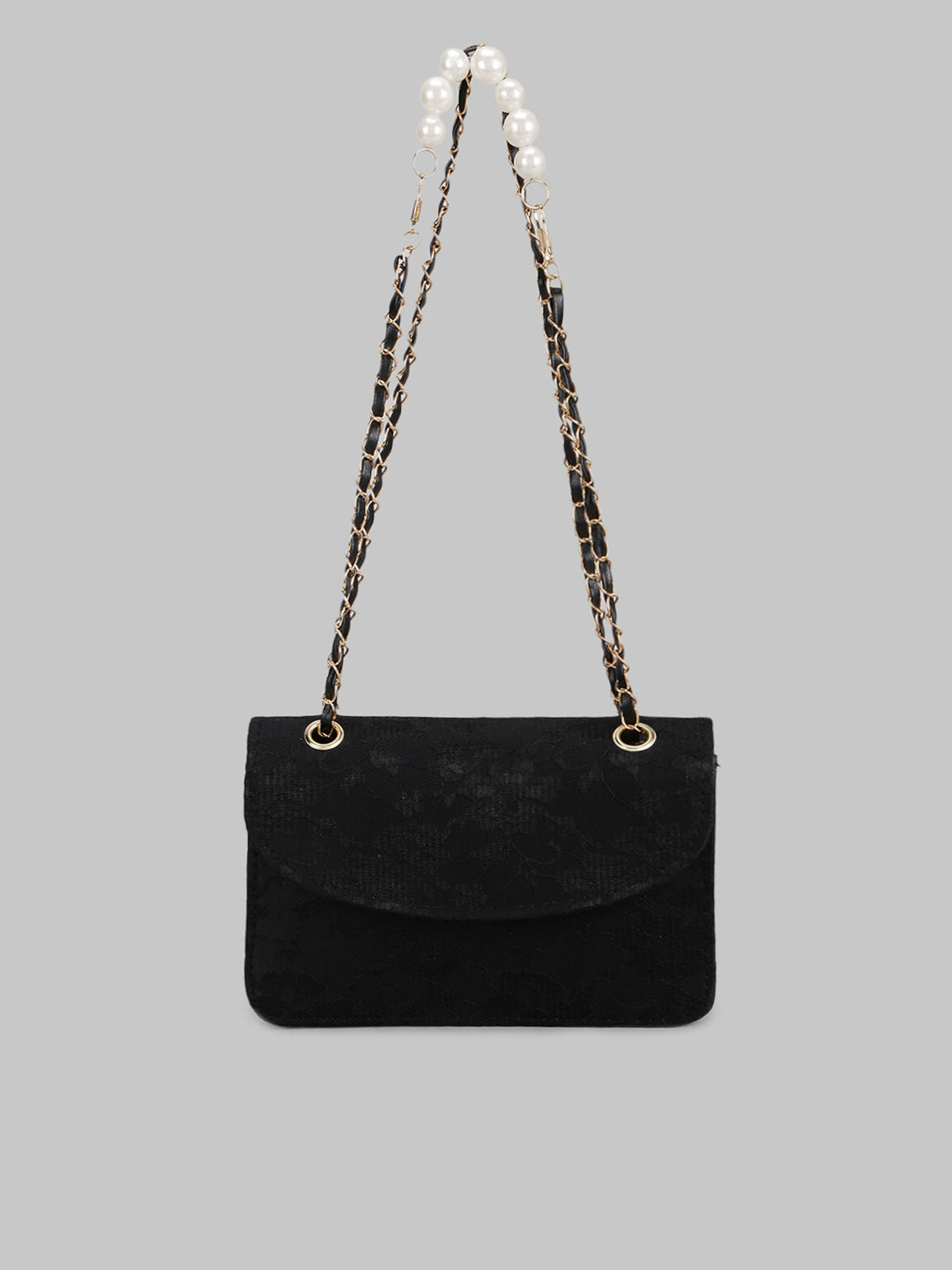 Black Luxury Designer Female Pearl Chain Hand Bag