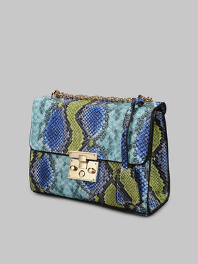 Blue & Green Snake Textured Sling Bag