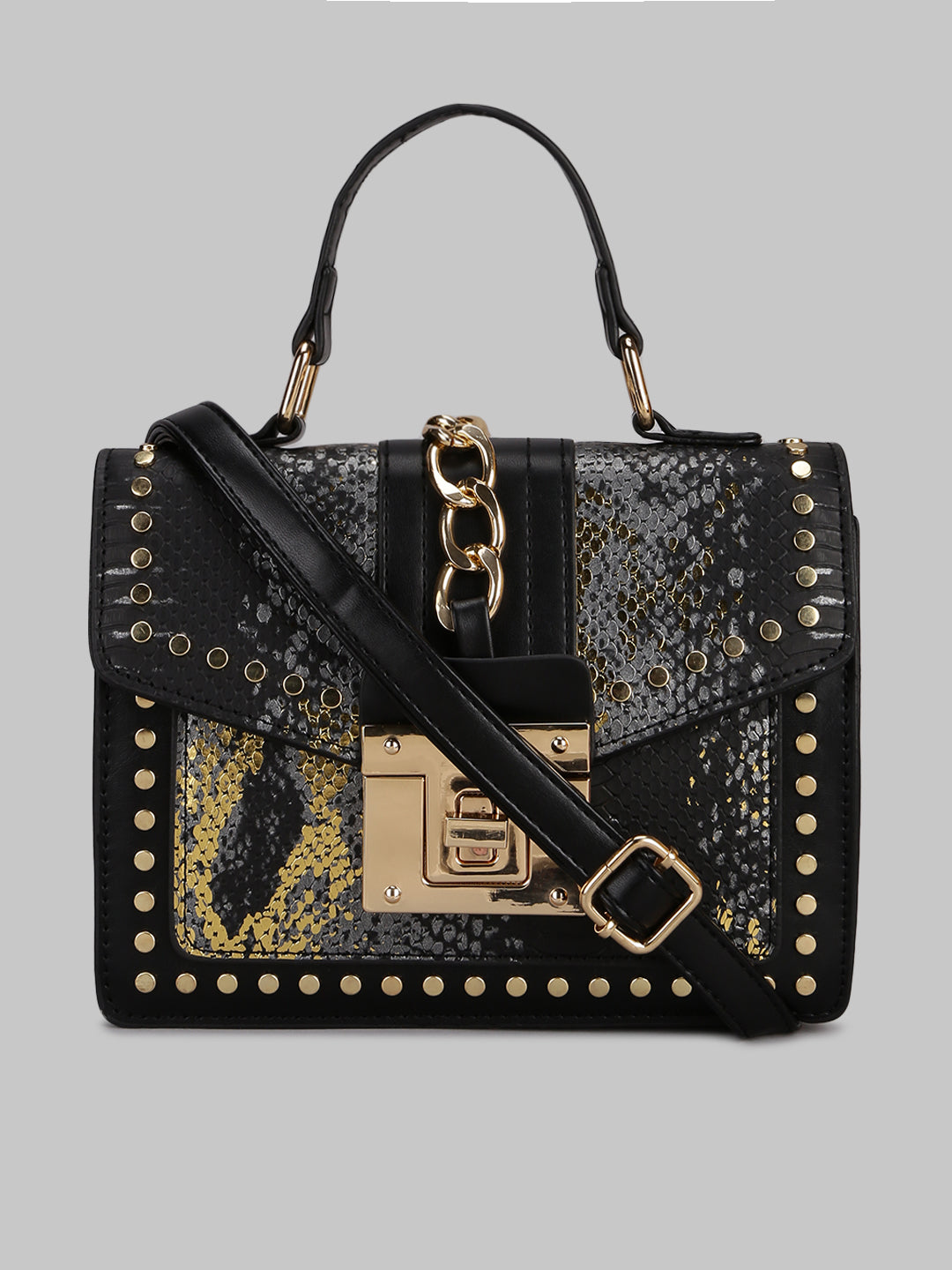 Latin Quarters Women Black Gold Solid Stylish Clutch Hand Bags For Evening