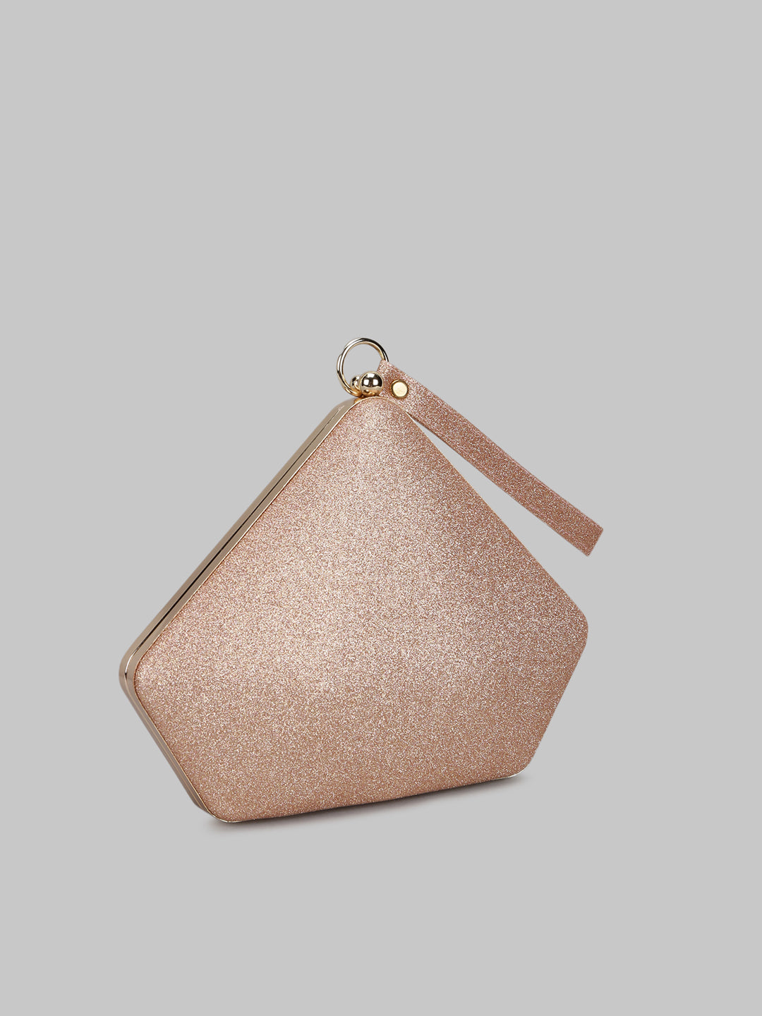 Rose Gold Allover Metallic Top Handle Novelty Bag