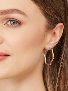 Silver Hexagon Earrings for Women & Girls