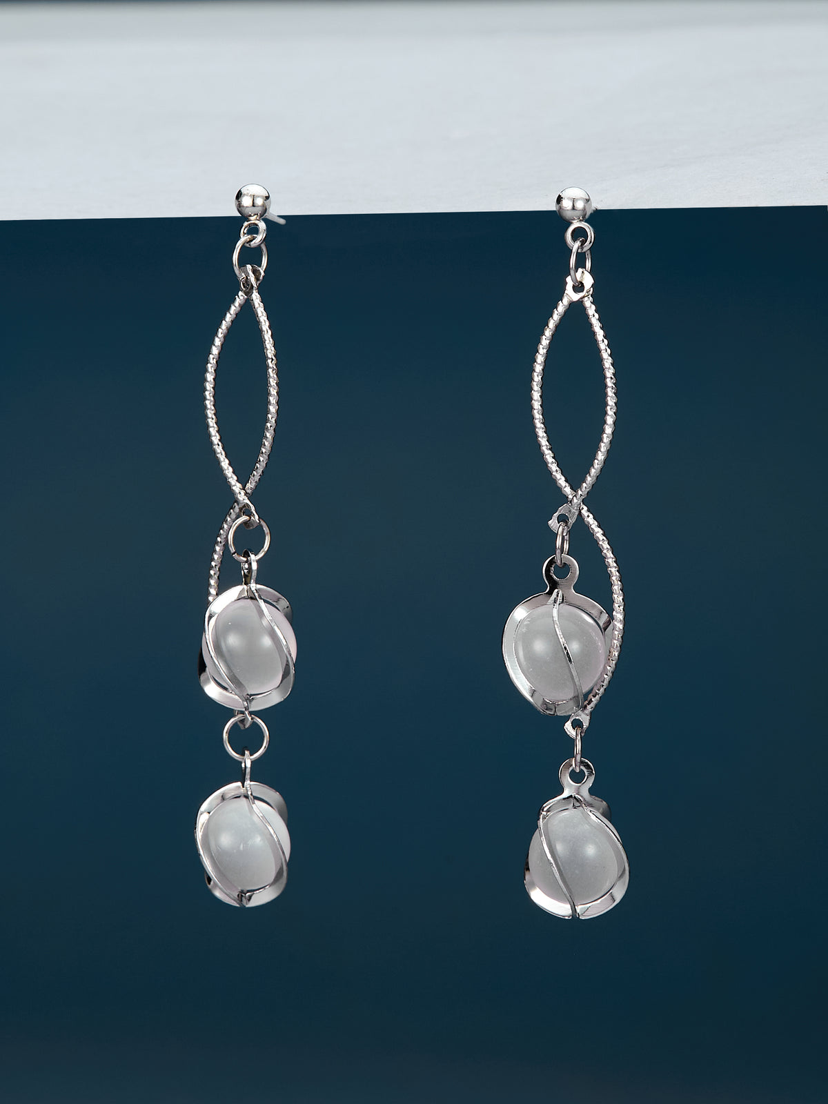 Silver Pearl Dangle Earrings for Women & Girls