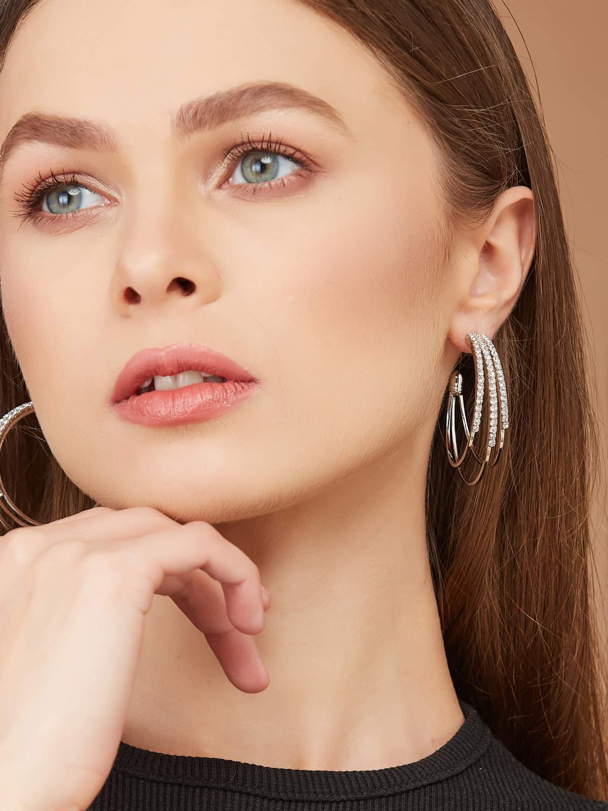 Crystal Multilayer Round Silver Hoop Earrings for women & girls