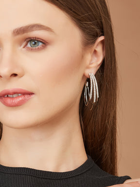 Crystal Multilayer Round Silver Hoop Earrings for women & girls