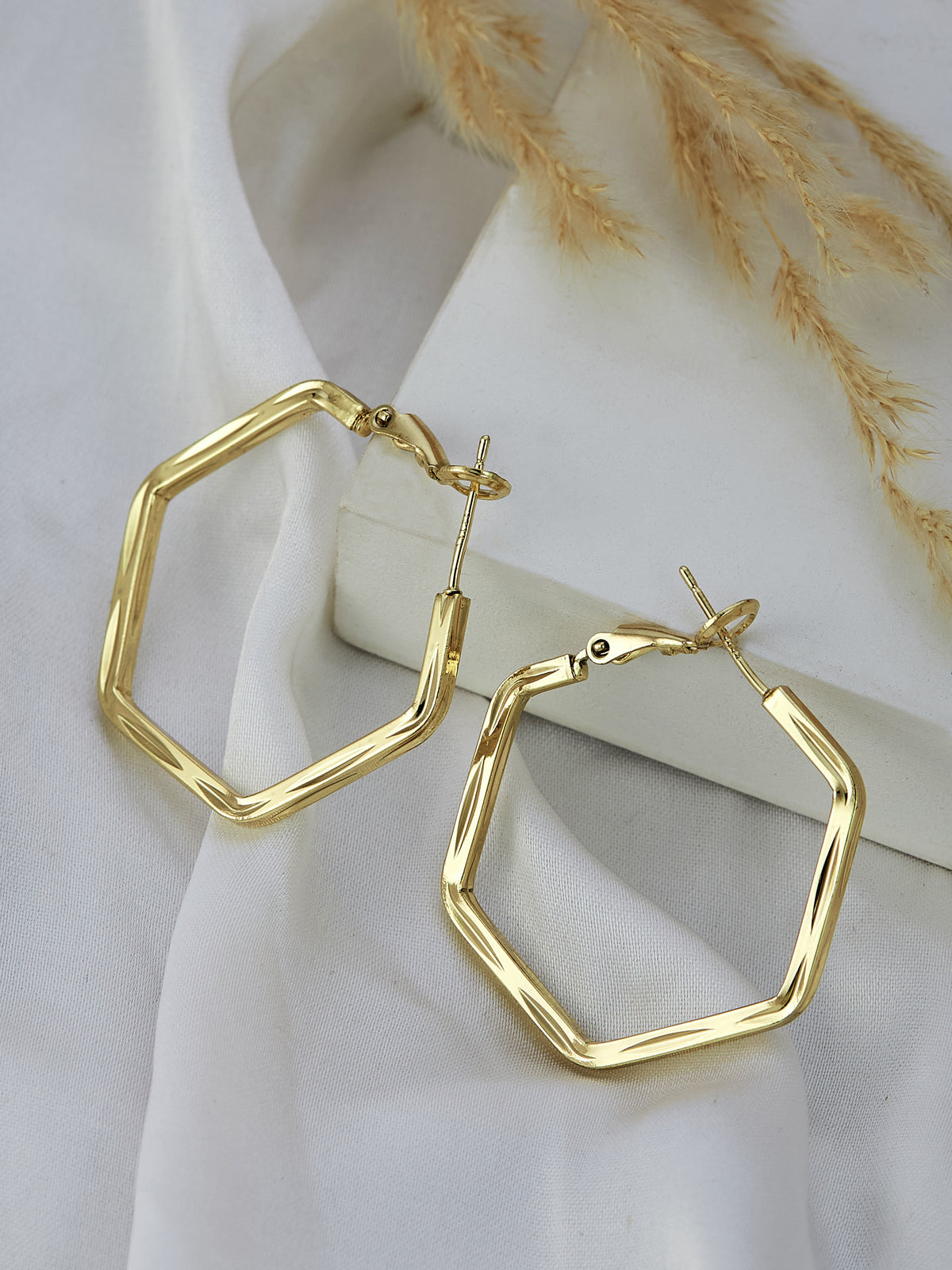Gold Hexagon Earrings for women & girls