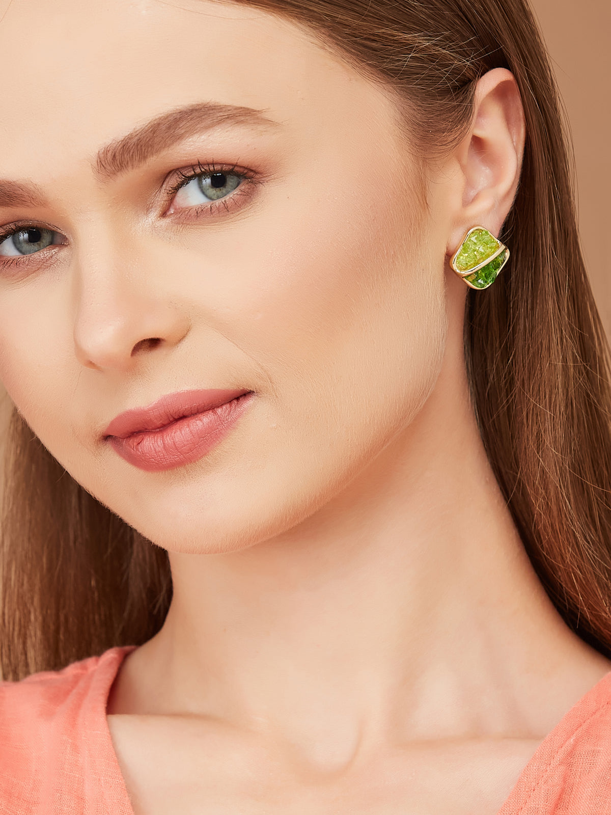Stylish Gold plated & Green Stud Earrings for women & girls