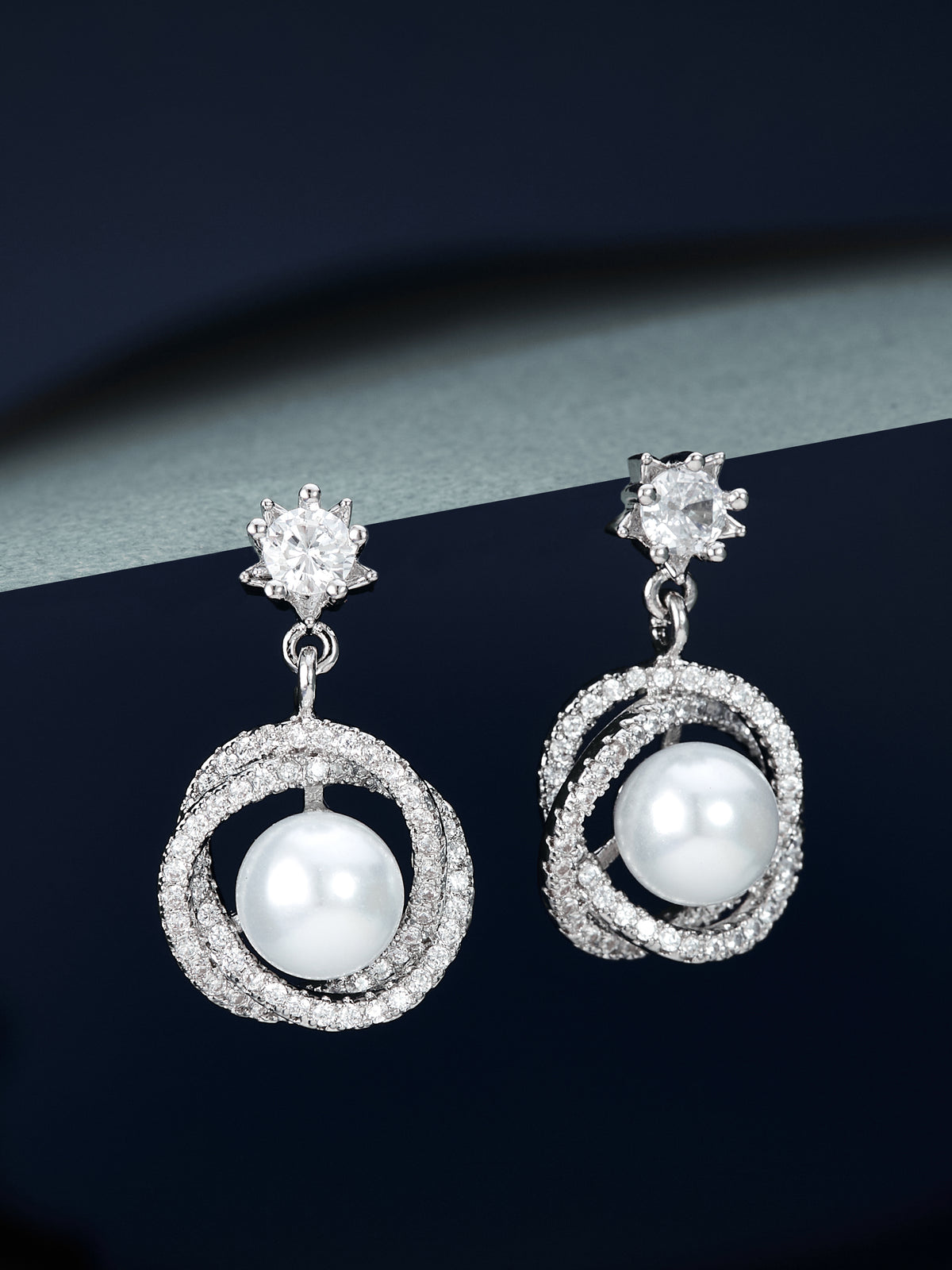 Pearl & Silver Dangle Earrings for women & girls