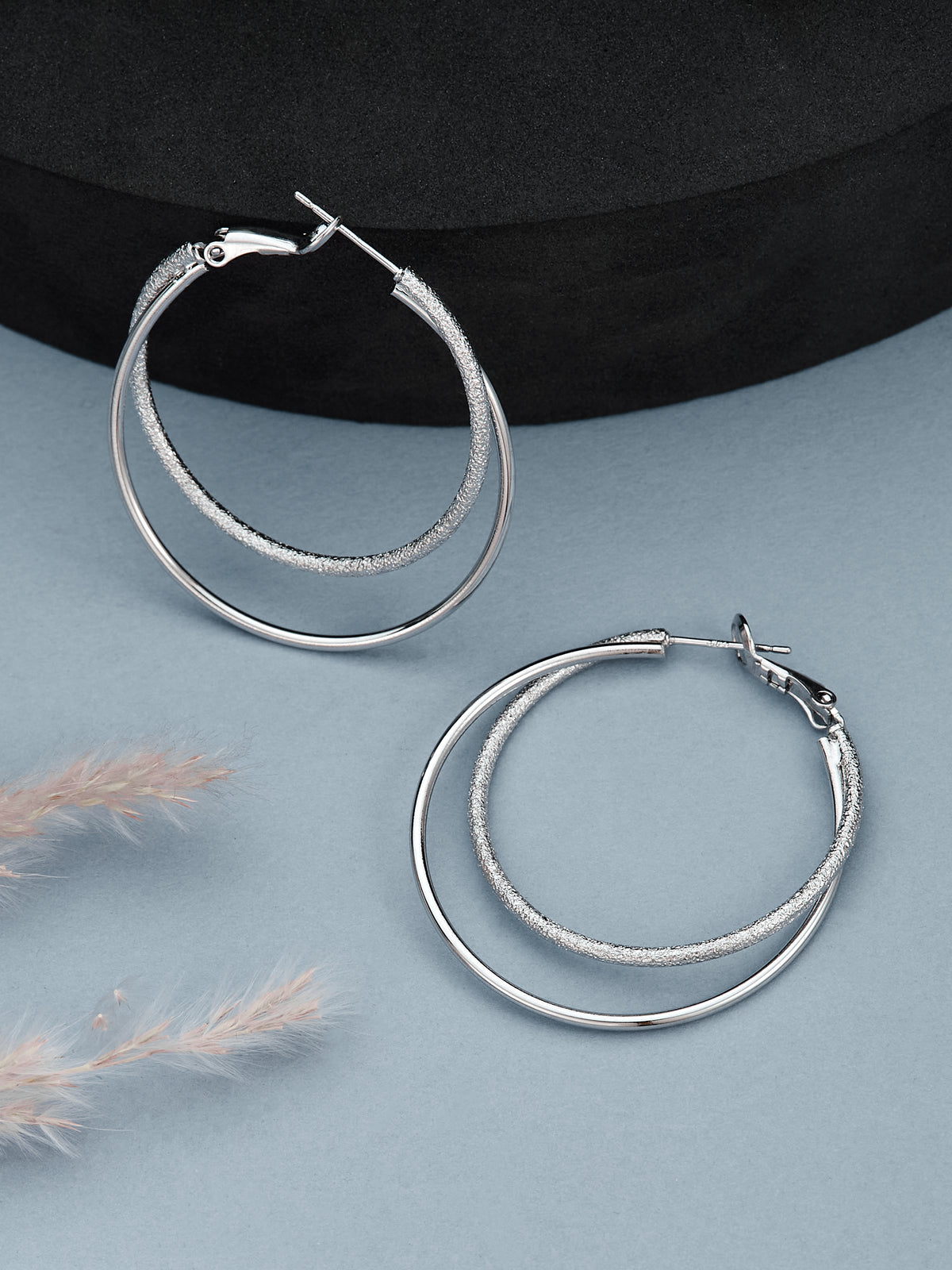 Double layer Silver Hoop Earrings for women & girls