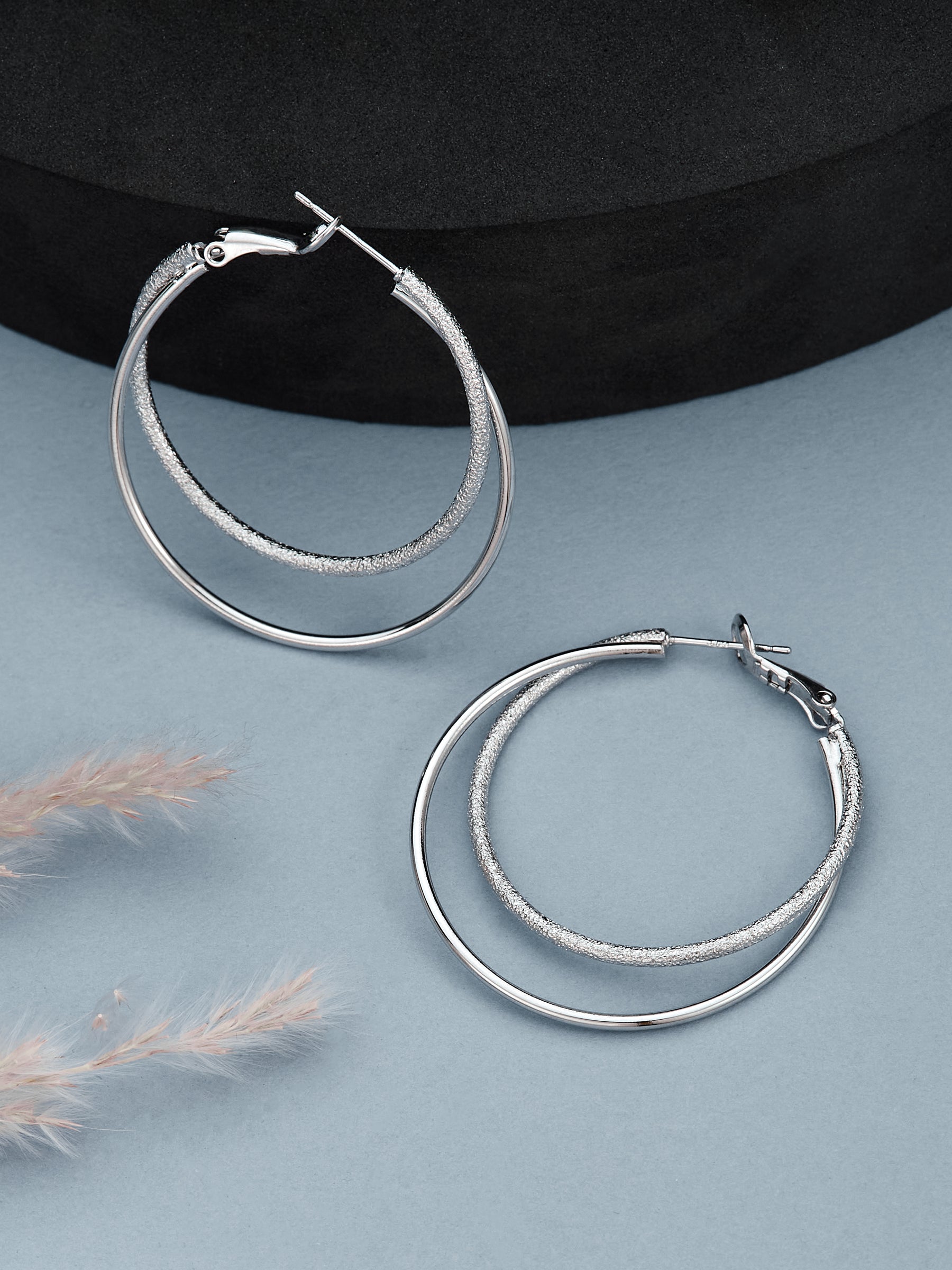 Double layer Silver Hoop Earrings for women & girls