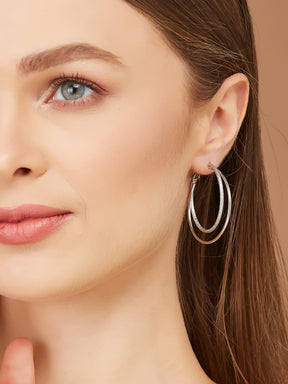 Double layer Silver Hoop Earrings for women & girls