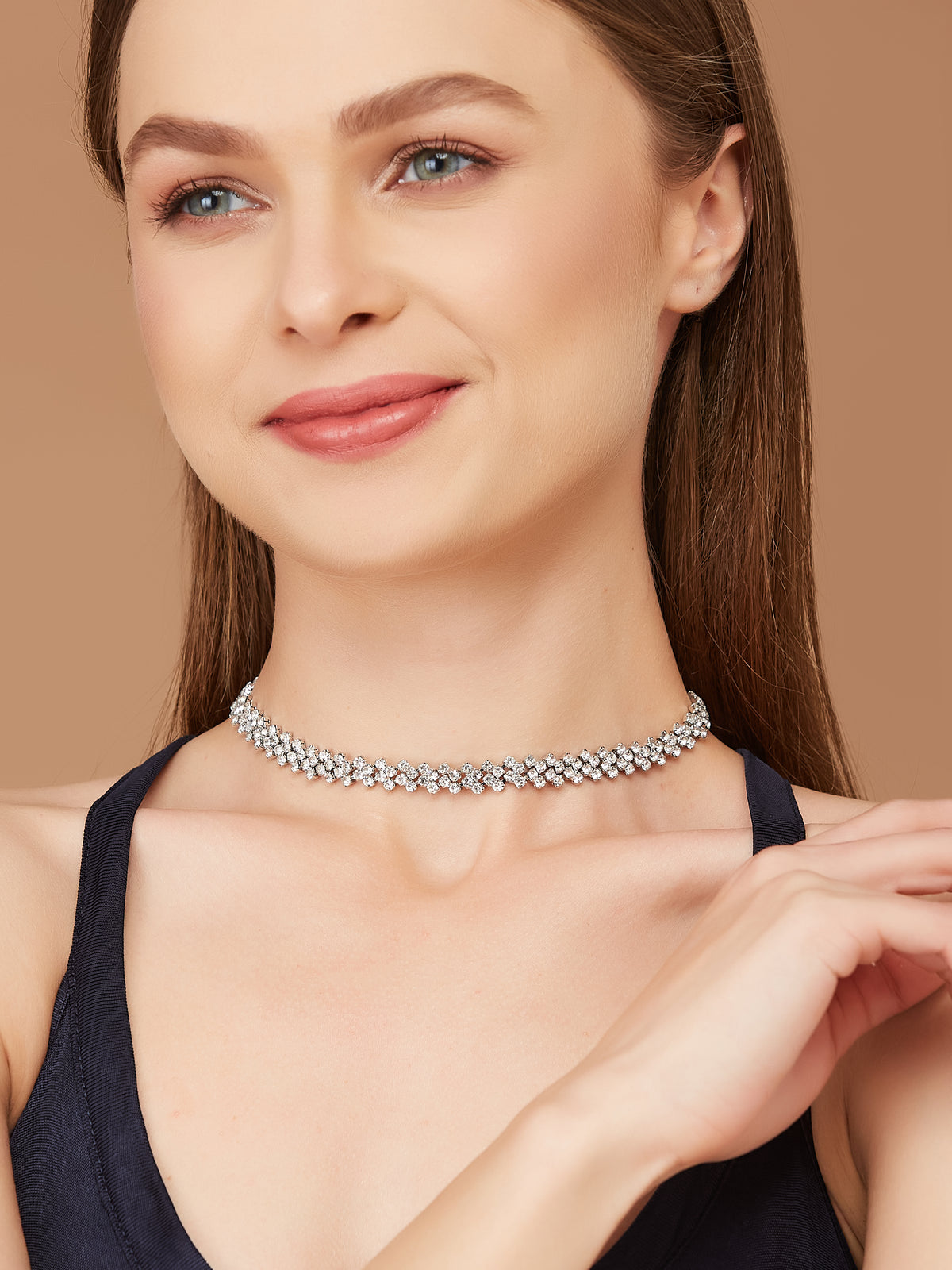 Silver Crystal Choker Necklace for women & girls