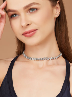 Silver Crystal Choker Necklace for women & girls