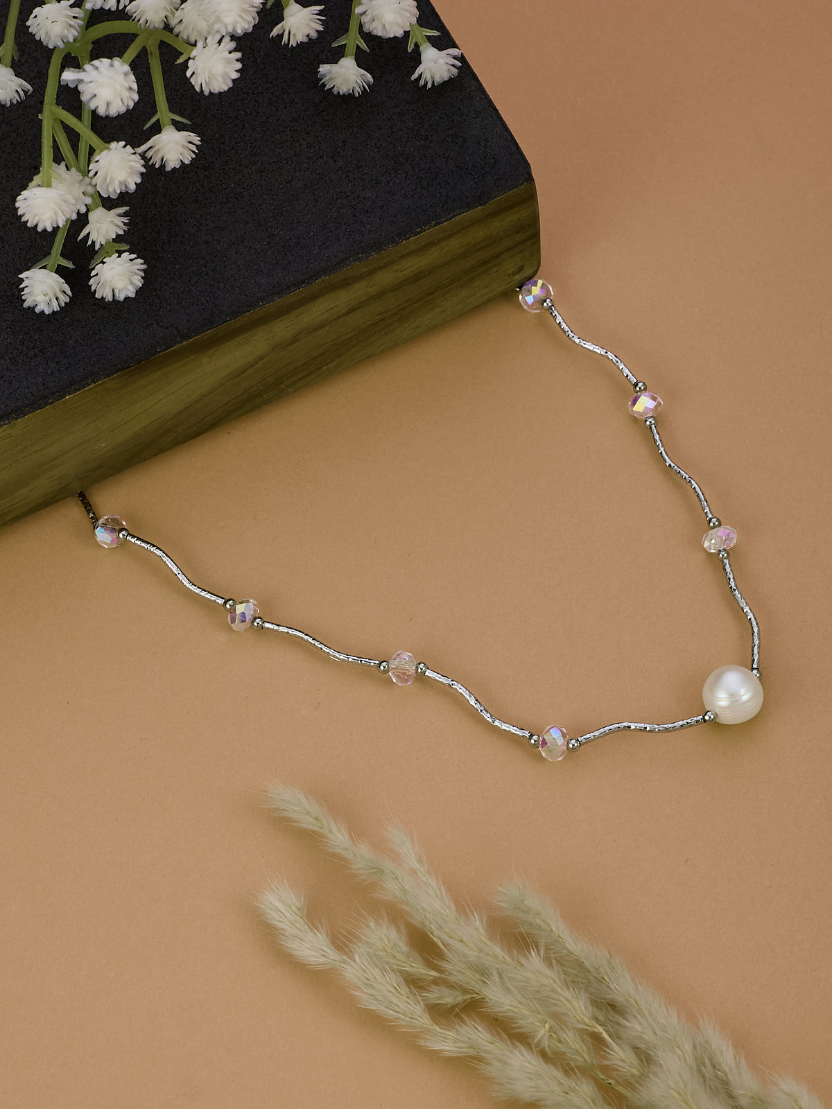 Stylish & Lightweight Silver Plated & Pearl Necklace for women & girls