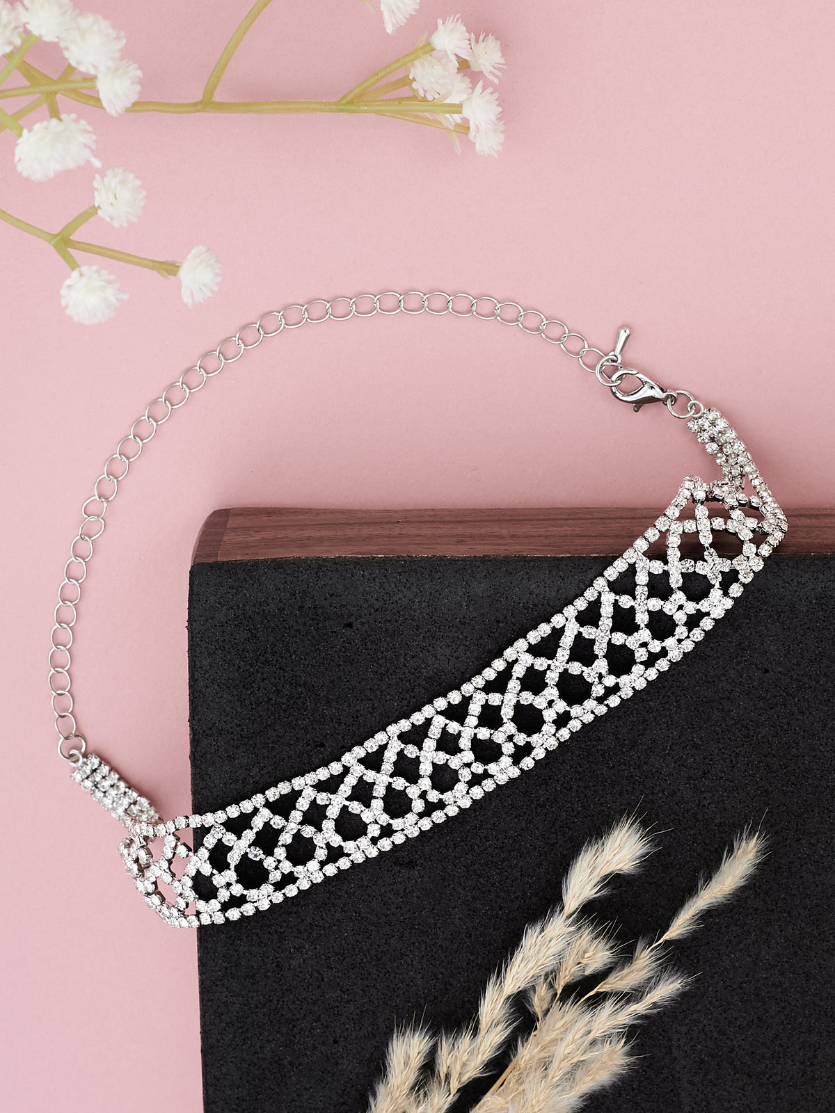 Silver Plated Lightweight Crystal Choker Necklace for women & girls